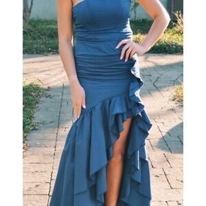 Elegant Blue Strapless Dress